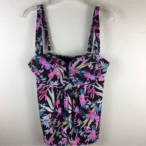 Alex Marie Pink Black Purple Green Floral Tankini Swim Top Size 12